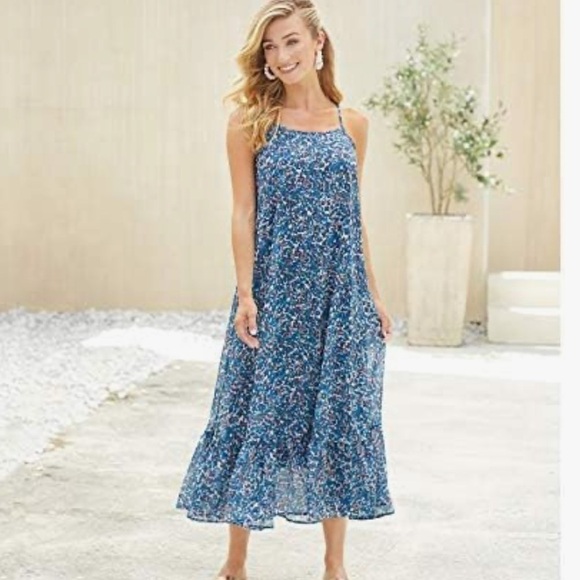 LARGE MUD PIE Sleeveless poly chiffon maxi FLORAL DRESS - Picture 1 of 13